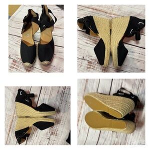 Source Unknown Black and Tan Wedge Espadrilles